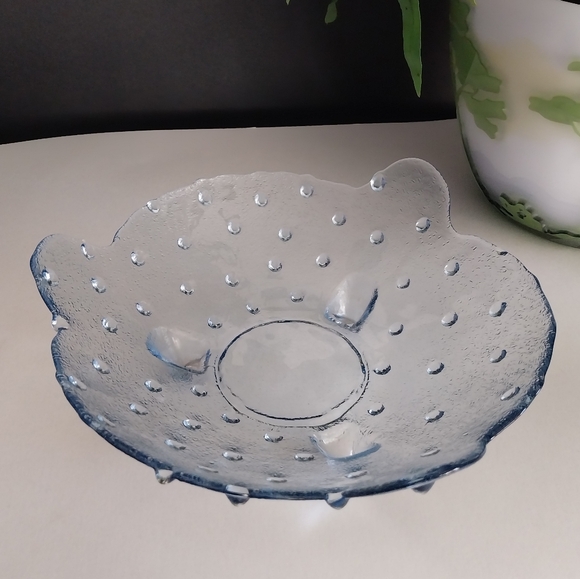 💥💥Vintage Clear Blue 3 Footed Hobnail Open Candy Dish 8” X Apprx 3” Tall - Picture 3 of 8